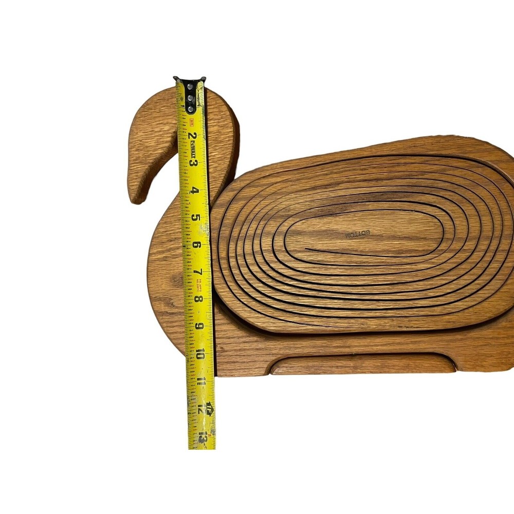 Vintage Collapsible Spiral Cut Wooden Basket or Trivet in the Shape of a Goose - Picture 7 of 8